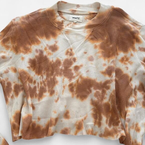 Mate Tie Dye Cropped Waffle Knit Thermal Sweater M Lounge Comfy Cottagecore - Picture 4 of 5